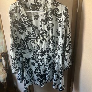 FINAL MARKDOWN Sunny Taylor sheer Monochrome Floral Blouse 1X